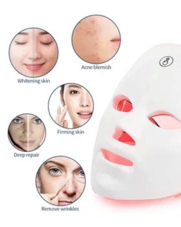 LED facial therapy mask with neck attachment