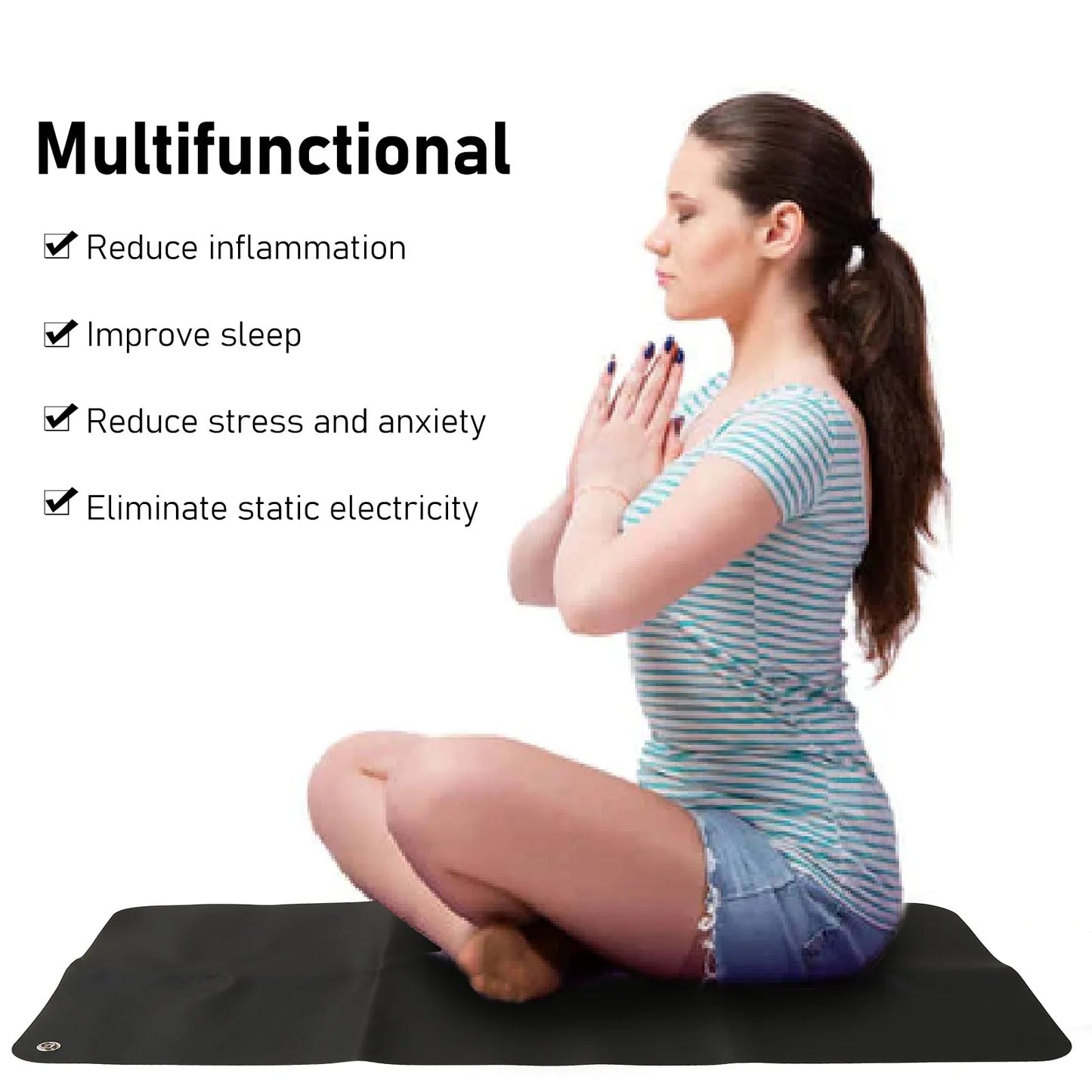 Grounding Mat Large Black Earthing Grounding Pad For Elderly Foot Therapy Relieving Anxiety Grounding Sleep Mat Grounding Sheet